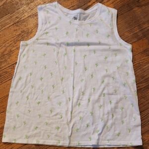 SO White and Green Tank Top Casual Cotton Blend
